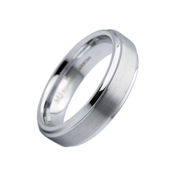 Metals Jewelry Men/Women White Tungsten Carbide 6mm Brushed Recessed Edge Wedding Ring Size 9