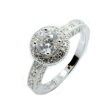 Metals Jewelry Men's / Women's 18K White Gold Plated Round CZ Wedding Band Ring Size 6