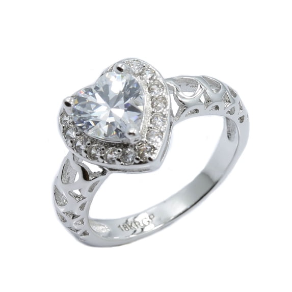 Metals Jewelry Men's / Women's 18k White Gold Plated Heart CZ Wedding Band Ring Size
