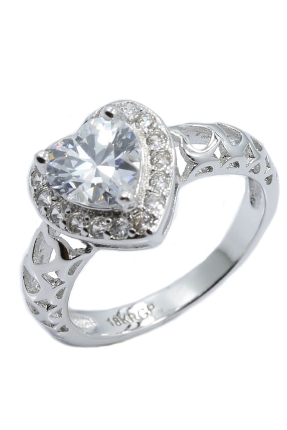 Metals Jewelry Men's / Women's 18k White Gold Plated Heart CZ Wedding Band Ring Size