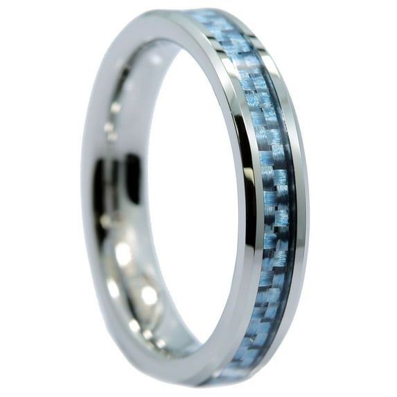 Metals Jewelry Men's / Women's 4mm Tungsten Carbide Blue Carbon Fiber Inlay Wedding Ring Size 10