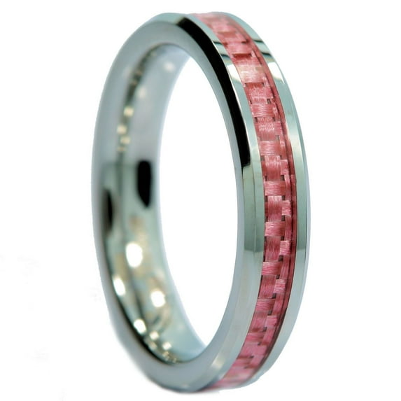 Metals Jewelry Men's / Women's 4mm Tungsten Carbide Pink Carbon Fiber Inlay Wedding Ring Size 5