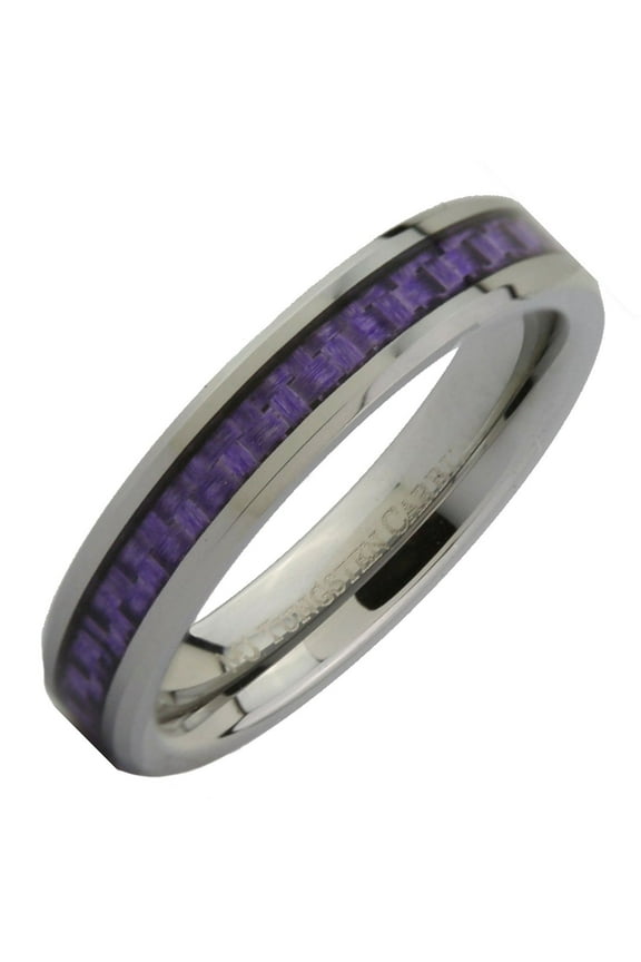Metals Jewelry Men's / Women's 4mm Tungsten Carbide Purple Carbon Fiber Inlay Wedding Band Ring Size 5
