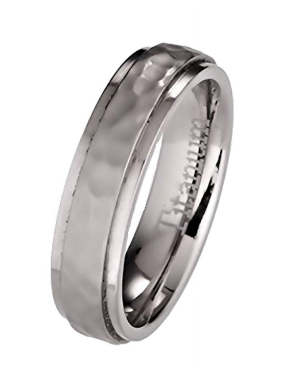 Metals Jewelry Men's / Women's 5mm Hammered Titanium Wedding Ring Recessed Edges Comfort Fit Band Size 6