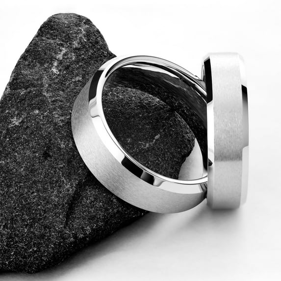 Metals Jewelry Men's/Women's 6mm Brushed White Tungsten Carbide Polished Edge Wedding Ring Size 7