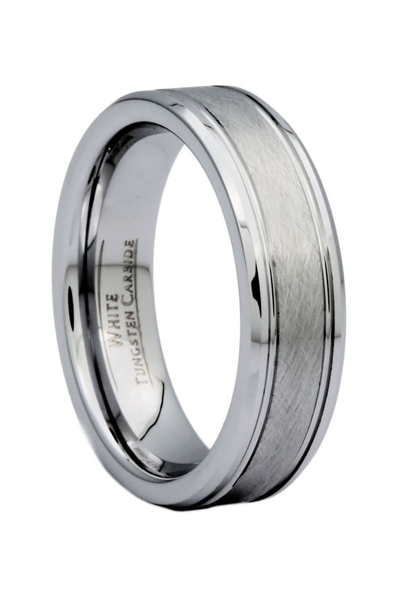 Metals Jewelry Men's / Women's 6mm Center Brushed White Tungsten Carbide Wedding Band Ring Size 10.5