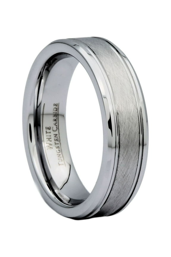 Metals Jewelry Men's / Women's 6mm Center Brushed White Tungsten Carbide Wedding Band Ring Size 10