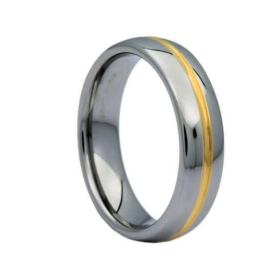Metals Jewelry Men's / Women's 6mm Gold Plated Center Groove Ring Tungsten Carbide High Polished Band Size 6