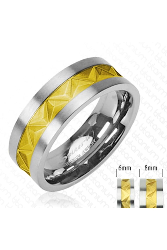 Metals Jewelry Men's / Women's 6mm Titanium Gold Plated Center Wavy Pattern Wedding Band Ring Size 12
