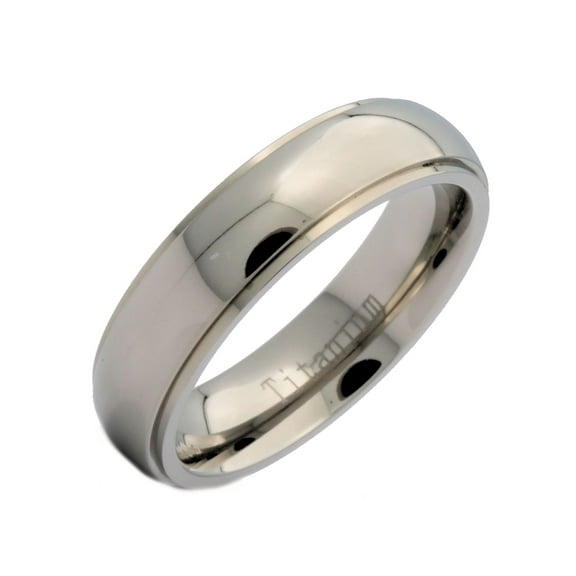 Metals Jewelry Men's / Women's 6mm Titanium Polished Dome Grooved Edge Wedding Band Ring Size 10