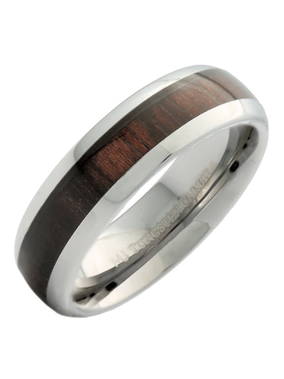 Metals Jewelry Men's / Women's 6mm Tungsten Carbide Wedding Band Dark Wood Inlay Ring Size 10