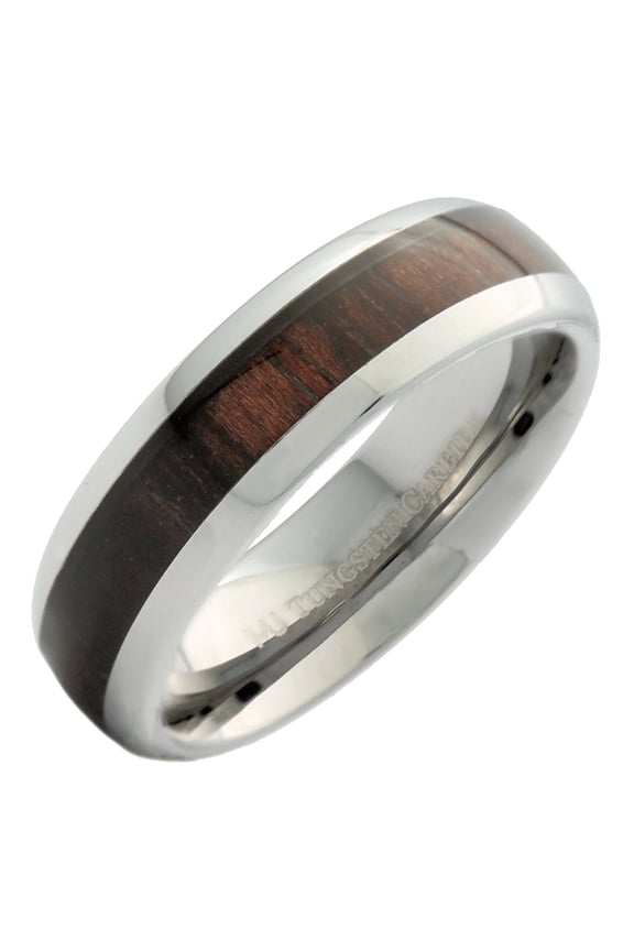 Metals Jewelry Men's / Women's 6mm Tungsten Carbide Wedding Band Dark Wood Inlay Ring Size 9