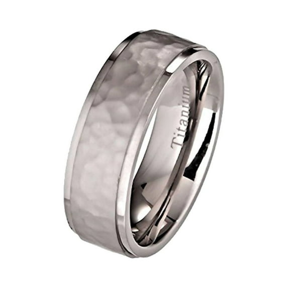 Metals Jewelry Men's / Women's 7mm Hammered Titanium Wedding Ring Recessed Edges Comfort Fit Band Size 6