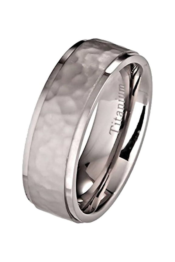 Metals Jewelry Men's / Women's 7mm Hammered Titanium Wedding Ring Recessed Edges Comfort Fit Band Size 7.5