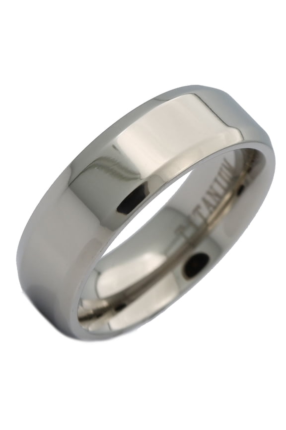 Metals Jewelry Men's / Women's 7mm Titanium Pipe Cut Beveled Edge Mirror Polished Wedding Band Ring Size 7.5