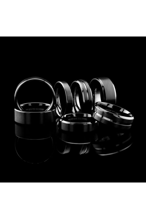 Metals Jewelry Men's / Women's 8mm Black Plated Stainless Steel Brushed Center Beveled Edge Band Ring Size 7