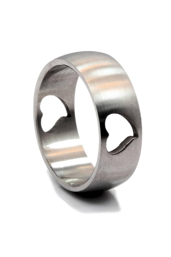 Metals Jewelry Men's / Women's 8mm Heart Cut-Out 316L Surgical Stainless Steel Ring Size 8