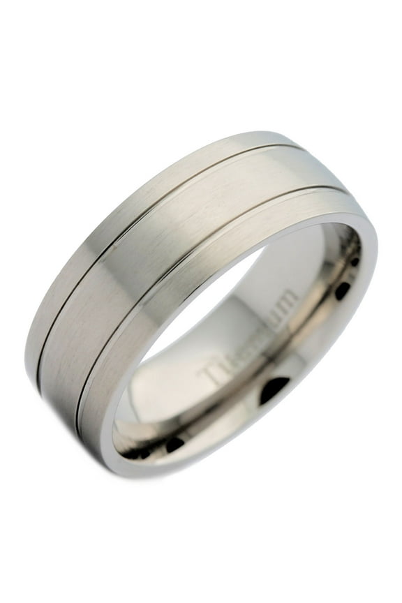 Metals Jewelry Men's / Women's 8mm Titanium Brushed Wedding Band 2 Polished Grooves Ring Size 11