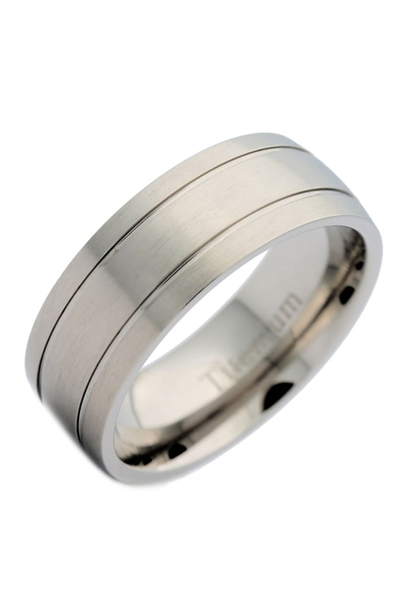 Metals Jewelry Men's / Women's 8mm Titanium Brushed Wedding Band 2 Polished Grooves Ring Size 12