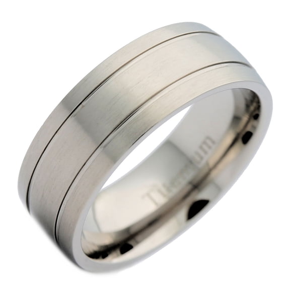 Metals Jewelry Men's / Women's 8mm Titanium Brushed Wedding Band 2 Polished Grooves Ring Size 13