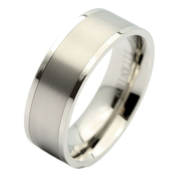 Metals Jewelry Men's / Women's 8mm Titanium Pipe Cut Wedding Band Brushed Center Polished Edges Ring Size 12.5