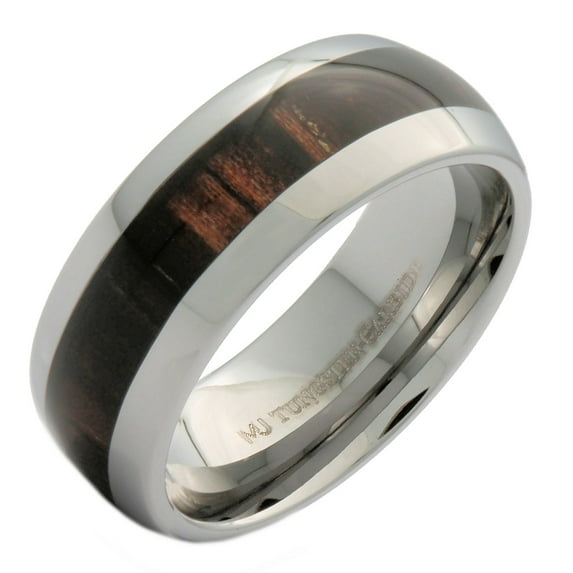 Metals Jewelry Men's / Women's 8mm Tungsten Carbide Wedding Band Dark Wood Inlay Ring Size 8