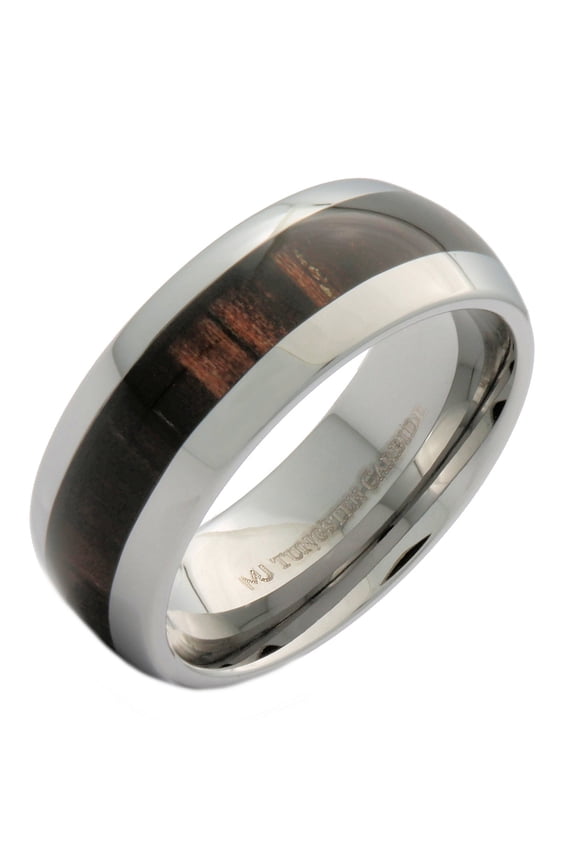 Metals Jewelry Men's / Women's 8mm Tungsten Carbide Wedding Band Dark Wood Inlay Ring Size 9.5