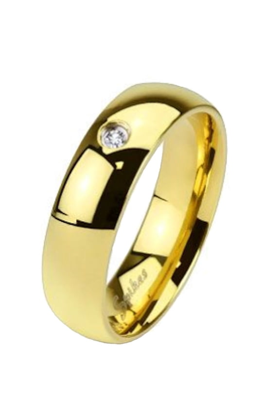 Metals Jewelry Men's / Women's Gold Plated 6mm Stainless Steel Wedding Band Single CZ Ring Size 5