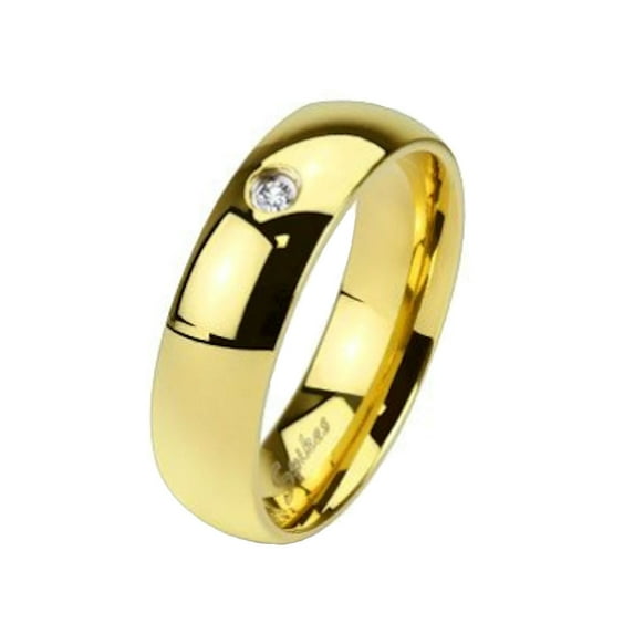 Metals Jewelry Men's / Women's Gold Plated 6mm Stainless Steel Wedding Band Single CZ Ring Size 6