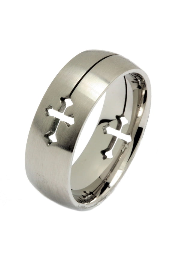 Metals Jewelry Men's / Women's Laser Cut Cross Ring 316L Surgical Grade Stainless Steel 8mm Size 11.5