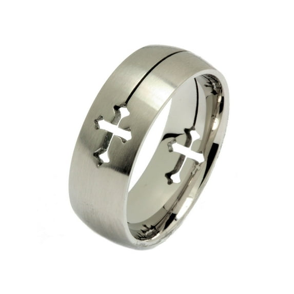Metals Jewelry Men's / Women's Laser Cut Cross Ring 316L Surgical Grade Stainless Steel 8mm Size 11