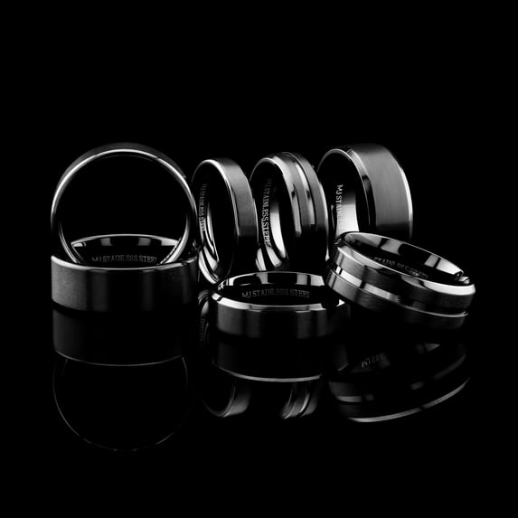 Metals Jewelry Men's / Women's Stainless Steel 8mm Wedding Band Center Grooved Black Plated Ring Size 12