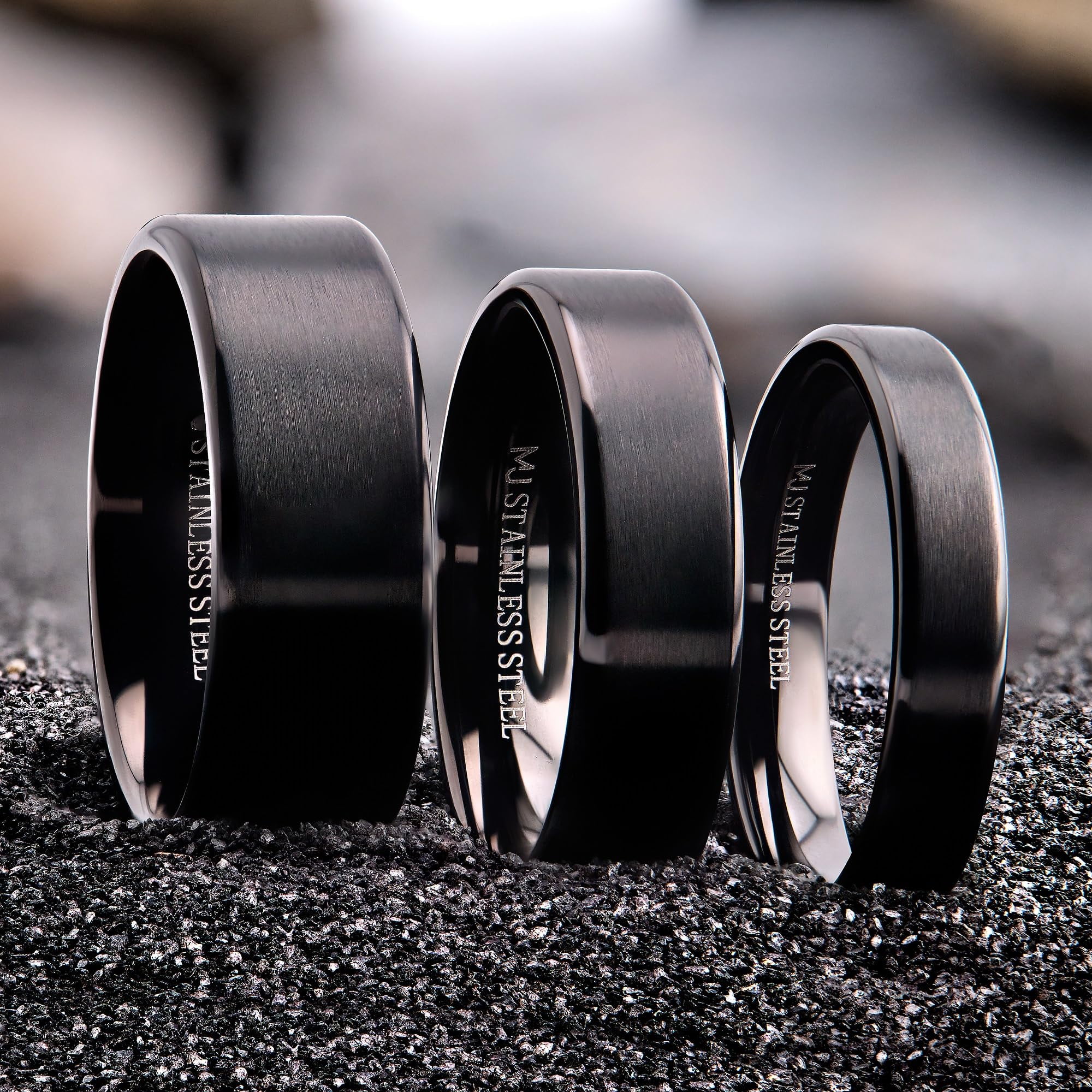 THREE KEYS JEWELRY Men Wedding Bands 8mm Black Tungsten Brushed