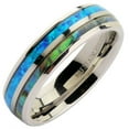 thumbnail image 1 of Metals Jewelry Men's/Women's Stainless Steel Polished 6mm Faux Opal Inlay and Abalone Inlay Ring Size 9.5, 1 of 2