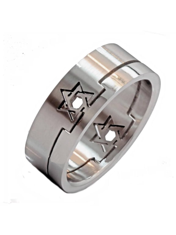 Metals Jewelry Men's / Women's Star of David Puzzle Ring 316L Surgical Grade Stainless Steel 6mm Size 7