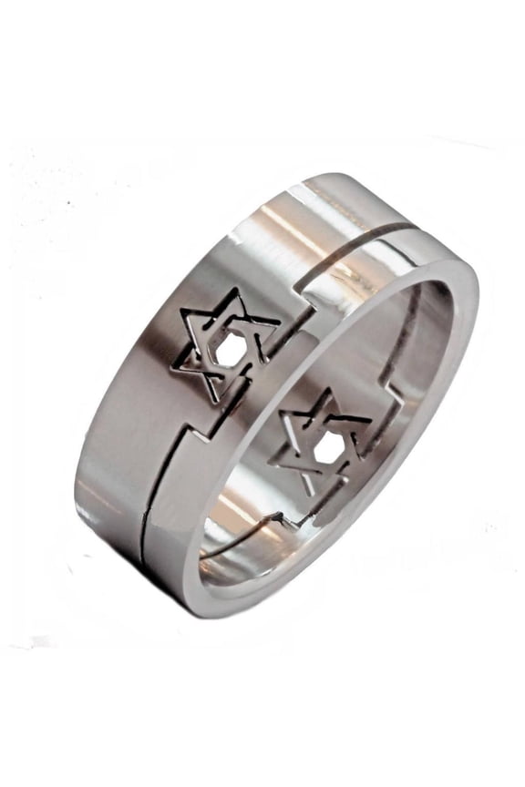 Metals Jewelry Men's / Women's Star of David Puzzle Ring 316L Surgical Grade Stainless Steel 6mm Size 8
