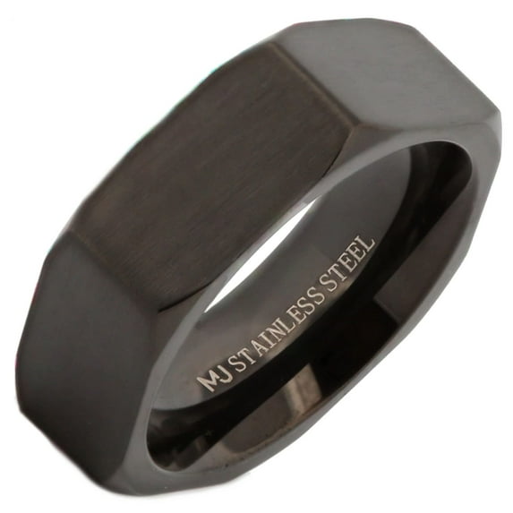 Metals Jewelry Men's / Women's Steel Black Plated Nut Style Wedding Band Brushed Finish 8mm Ring Size 11.5