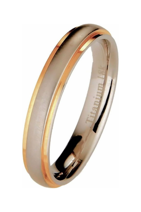Metals Jewelry Men's / Women's Titanium Wedding Ring 18k Gold Plated Edges Comfort Fit Band 4mm Size 10.5
