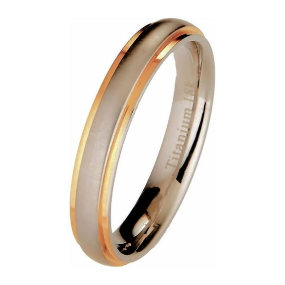 Metals Jewelry Men's / Women's Titanium Wedding Ring 18k Gold Plated Edges Comfort Fit Band 4mm Size 5.5