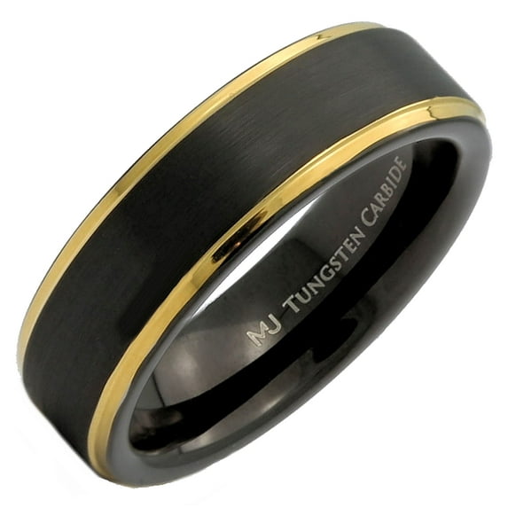 Metals Jewelry Men's / Women's Tungsten Carbide 6mm Wedding Band Matte Finish Gold Plated Edges Ring Size 6.5