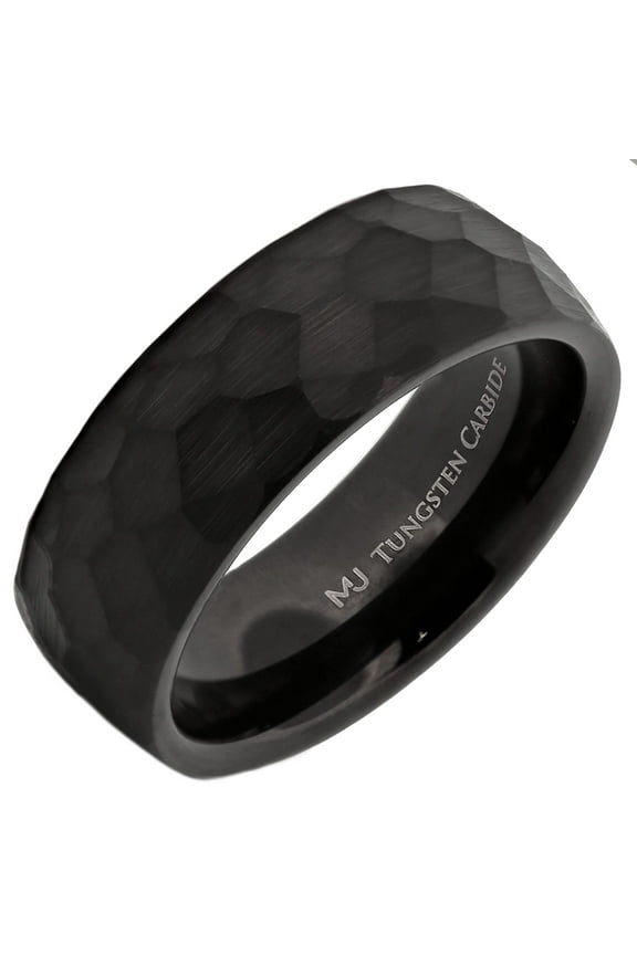 Metals Jewelry Men's / Women's Tungsten Carbide 8mm Hammered Black Obsidian Style Wedding Band, Comfort Fit Ring Size 13