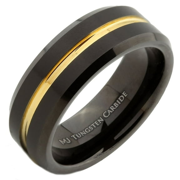 Metals Jewelry Men's / Women's Tungsten Carbide 8mm Wedding Band Black Plated with Gold Plated Center Ring Size 8