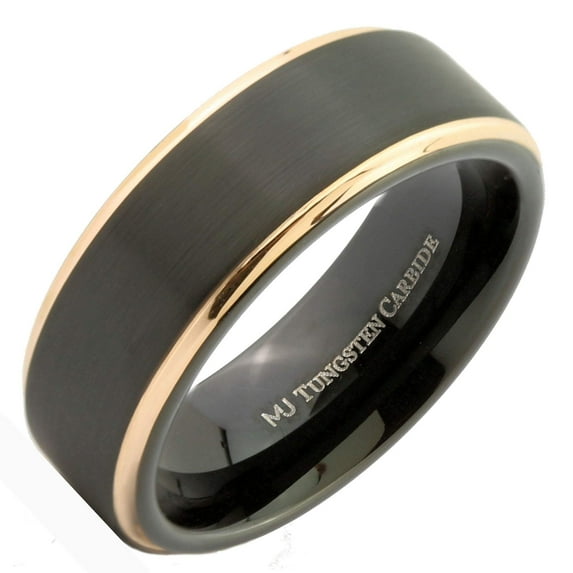 Metals Jewelry Men's / Women's Tungsten Carbide 8mm Wedding Band Matte Finish Rose Gold Plated Edges Ring Size 12.5