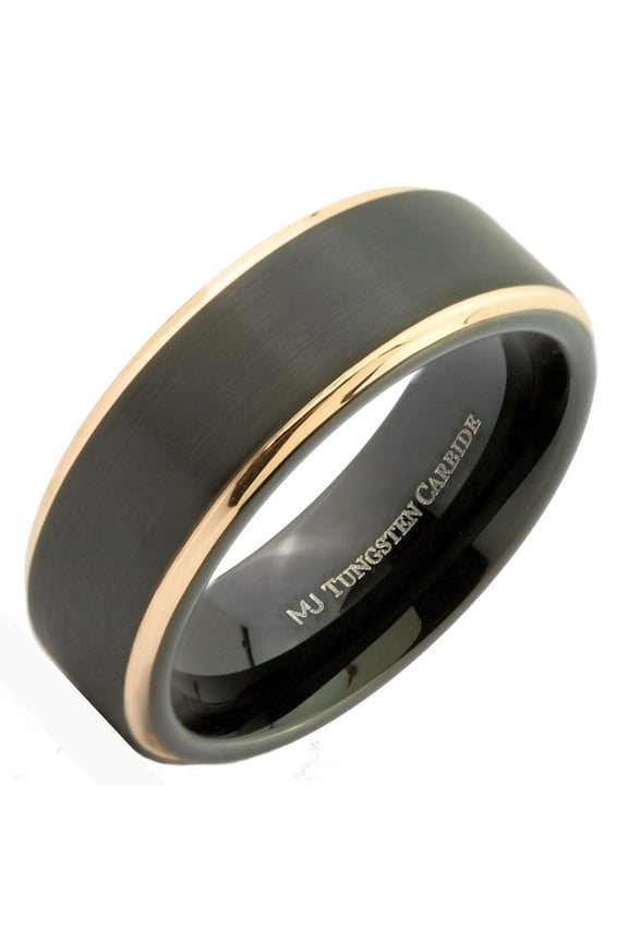 Metals Jewelry Men's / Women's Tungsten Carbide 8mm Wedding Band Matte Finish Rose Gold Plated Edges Ring Size 9.5