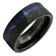 thumbnail image 1 of Metals Jewelry Men's / Women's Tungsten Carbide Brushed Finish 8mm Black Hammered with Blue Wood Inlay Wedding Band, Comfort Fit Ring Size 11.5, 1 of 5