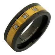 Metals Jewelry Tungsten Carbide 8mm Gold/Black Plated 3 CZ with Stainless Steel Center Wedding Ring