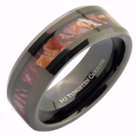 Metals Jewelry Tungsten Carbide 8mm Men's / Women's Adult Wedding Band Black Plated with Camouflage Inlay Ring Size 16