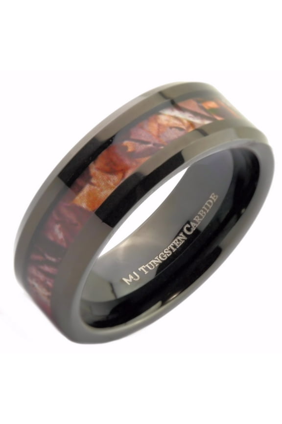Metals Jewelry Tungsten Carbide 8mm Men's / Women's Adult Wedding Band Black Plated with Camouflage Inlay Ring Size 16