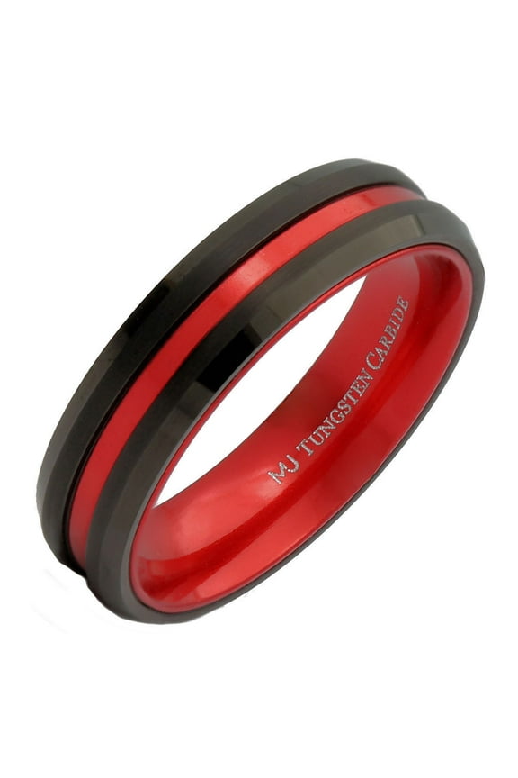 Metals Jewelry Unisex 6mm Black Plated Tungsten Outside Red Plated Titanium Inside Wedding Band Ring Size 6.5