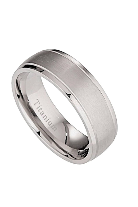 Metals Jewelry Unisex 7mm Brushed Polished Grooved Edges Titanium Comfort Fit Wedding Ring Size 11